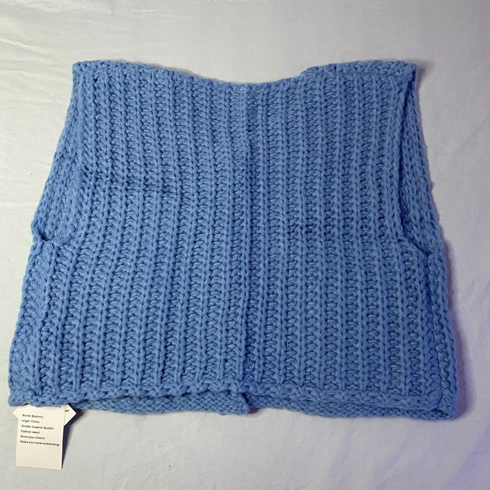 Baonmy Knit Oversized Sweater Vest Women M Blue NWT Gold‎ Button Chunky Ribbed